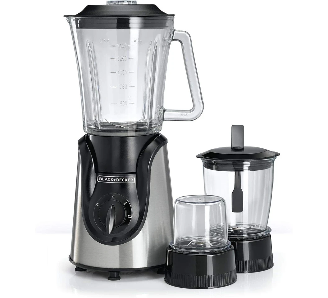 BLACK+DECKER BX600G-B5 Blender with Grinder, Mincer, Glass Jar 1.5L - 600W