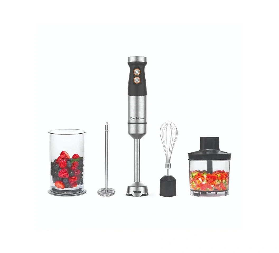 Nutricook NC-HB100 Hand Blender + Chopper + Frother & Whisk, 1200W - Stainless Steel