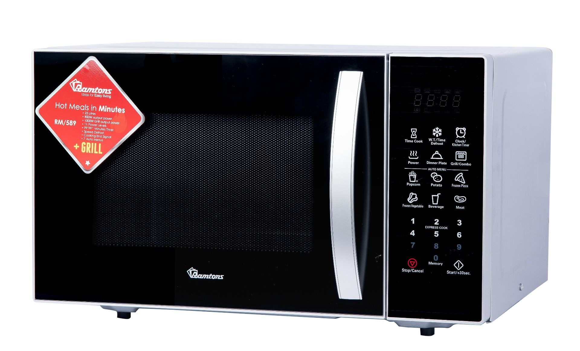 RAMTONS 23L DIGITAL MICROWAVE + GRILL SILVER - RM/589